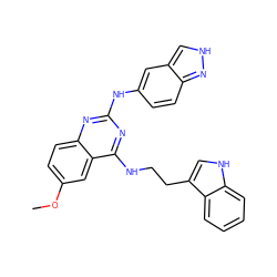 COc1ccc2nc(Nc3ccc4n[nH]cc4c3)nc(NCCc3c[nH]c4ccccc34)c2c1 ZINC001772627290