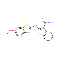 COc1ccc2nc(Nc3sc4c(c3C(N)=O)CCCC4)sc2c1 ZINC000004137738