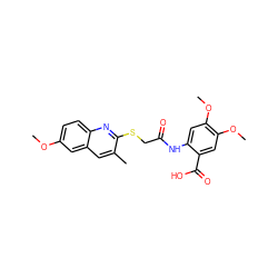 COc1ccc2nc(SCC(=O)Nc3cc(OC)c(OC)cc3C(=O)O)c(C)cc2c1 ZINC000000933004