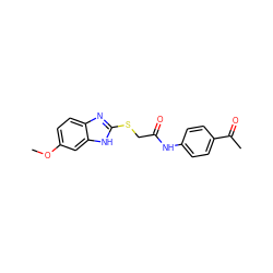 COc1ccc2nc(SCC(=O)Nc3ccc(C(C)=O)cc3)[nH]c2c1 ZINC000001208617