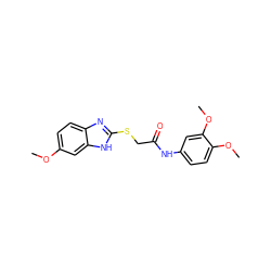 COc1ccc2nc(SCC(=O)Nc3ccc(OC)c(OC)c3)[nH]c2c1 ZINC000005634400