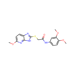 COc1ccc2nc(SCC(=O)Nc3ccc(OC)c(OC)c3)[nH]c2n1 ZINC000299821487