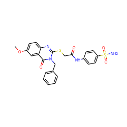 COc1ccc2nc(SCC(=O)Nc3ccc(S(N)(=O)=O)cc3)n(Cc3ccccc3)c(=O)c2c1 ZINC000299824041