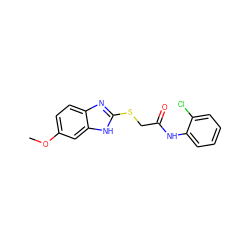 COc1ccc2nc(SCC(=O)Nc3ccccc3Cl)[nH]c2c1 ZINC000004705491