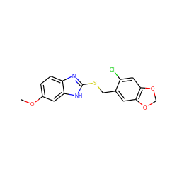 COc1ccc2nc(SCc3cc4c(cc3Cl)OCO4)[nH]c2c1 ZINC000016227786