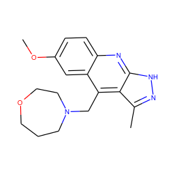 COc1ccc2nc3[nH]nc(C)c3c(CN3CCCOCC3)c2c1 ZINC000082158235