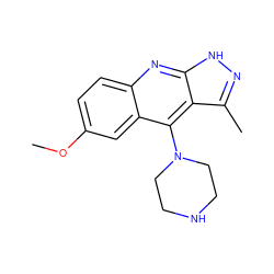 COc1ccc2nc3[nH]nc(C)c3c(N3CCNCC3)c2c1 ZINC000073158689