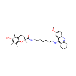 COc1ccc2nc3c(c(NCCCCCCCNC(=O)[C@]4(C)CCc5c(C)c(O)c(C)c(C)c5O4)c2c1)CCCC3 ZINC000473150349