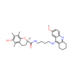 COc1ccc2nc3c(c(NCCCCNC(=O)[C@@]4(C)CCc5c(C)c(O)c(C)c(C)c5O4)c2c1)CCCC3 ZINC000473154885