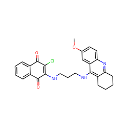 COc1ccc2nc3c(c(NCCCNC4=C(Cl)C(=O)c5ccccc5C4=O)c2c1)CCCC3 ZINC000299831149