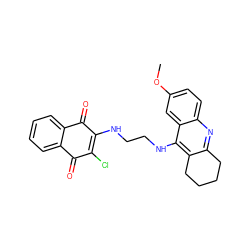 COc1ccc2nc3c(c(NCCNC4=C(Cl)C(=O)c5ccccc5C4=O)c2c1)CCCC3 ZINC000299821666