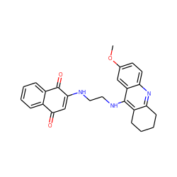 COc1ccc2nc3c(c(NCCNC4=CC(=O)c5ccccc5C4=O)c2c1)CCCC3 ZINC000299838883