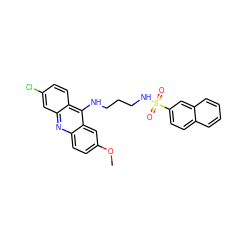 COc1ccc2nc3cc(Cl)ccc3c(NCCCNS(=O)(=O)c3ccc4ccccc4c3)c2c1 ZINC000026637908