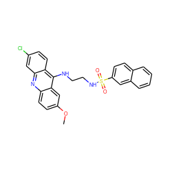 COc1ccc2nc3cc(Cl)ccc3c(NCCNS(=O)(=O)c3ccc4ccccc4c3)c2c1 ZINC000026642017