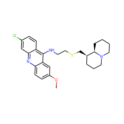 COc1ccc2nc3cc(Cl)ccc3c(NCCSC[C@@H]3CCCN4CCCC[C@H]34)c2c1 ZINC000071294809