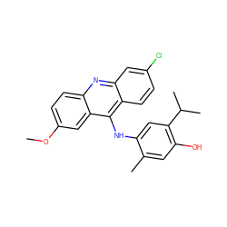 COc1ccc2nc3cc(Cl)ccc3c(Nc3cc(C(C)C)c(O)cc3C)c2c1 ZINC000004366520