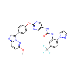 COc1ccc2ncc(-c3ccc(Oc4ncc(NC(=O)Nc5cc(C(F)(F)F)ccc5-n5cccn5)cn4)cc3)n2n1 ZINC001772652164