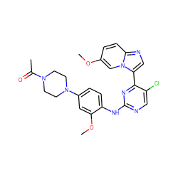 COc1ccc2ncc(-c3nc(Nc4ccc(N5CCN(C(C)=O)CC5)cc4OC)ncc3Cl)n2c1 ZINC000072179151