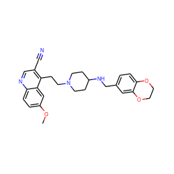 COc1ccc2ncc(C#N)c(CCN3CCC(NCc4ccc5c(c4)OCCO5)CC3)c2c1 ZINC000045192284