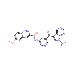 COc1ccc2ncc(C(=O)Nc3cncc(C(=O)c4cn(C(C)C)c5ncncc45)c3)cc2c1 ZINC000169707970