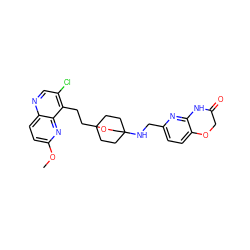 COc1ccc2ncc(Cl)c(CCC34CCC(NCc5ccc6c(n5)NC(=O)CO6)(CC3)CO4)c2n1 ZINC000149123289