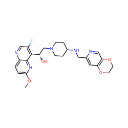COc1ccc2ncc(F)c([C@@H](O)CN3CCC(NCc4cc5c(cn4)OCCO5)CC3)c2n1 ZINC000038751531