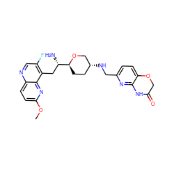 COc1ccc2ncc(F)c(C[C@H](N)[C@@H]3CC[C@@H](NCc4ccc5c(n4)NC(=O)CO5)CO3)c2n1 ZINC000043202100