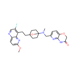 COc1ccc2ncc(F)c(CCC34CCC(N(C)Cc5ccc6c(n5)NC(=O)CO6)(CC3)CO4)c2n1 ZINC000206093297