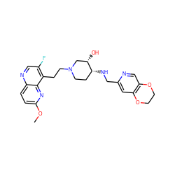 COc1ccc2ncc(F)c(CCN3CC[C@@H](NCc4cc5c(cn4)OCCO5)[C@@H](O)C3)c2n1 ZINC000082151334