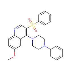 COc1ccc2ncc(S(=O)(=O)c3ccccc3)c(N3CCN(c4ccccc4)CC3)c2c1 ZINC000020382024