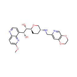 COc1ccc2nccc([C@@H](O)[C@H](O)[C@@H]3CC[C@@H](NCc4cc5c(cn4)OCCO5)CO3)c2n1 ZINC000096284048