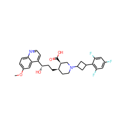 COc1ccc2nccc([C@@H](O)CC[C@@H]3CCN(C4CC(c5c(F)cc(F)cc5F)C4)C[C@@H]3C(=O)O)c2c1 ZINC000096910307