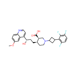 COc1ccc2nccc([C@@H](O)CC[C@@H]3CCN(C4CC(c5c(F)ccc(F)c5F)C4)C[C@@H]3C(=O)O)c2c1 ZINC000096910313