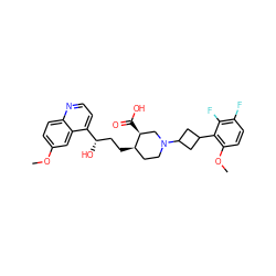 COc1ccc2nccc([C@@H](O)CC[C@@H]3CCN(C4CC(c5c(OC)ccc(F)c5F)C4)C[C@@H]3C(=O)O)c2c1 ZINC000096905566