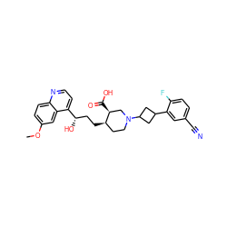 COc1ccc2nccc([C@@H](O)CC[C@@H]3CCN(C4CC(c5cc(C#N)ccc5F)C4)C[C@@H]3C(=O)O)c2c1 ZINC000096905569