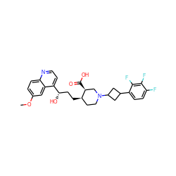 COc1ccc2nccc([C@@H](O)CC[C@@H]3CCN(C4CC(c5ccc(F)c(F)c5F)C4)C[C@@H]3C(=O)O)c2c1 ZINC000096910315