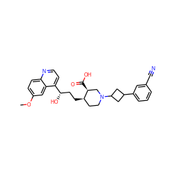 COc1ccc2nccc([C@@H](O)CC[C@@H]3CCN(C4CC(c5cccc(C#N)c5)C4)C[C@@H]3C(=O)O)c2c1 ZINC000096905552