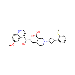 COc1ccc2nccc([C@@H](O)CC[C@@H]3CCN(C4CC(c5ccccc5SC)C4)C[C@@H]3C(=O)O)c2c1 ZINC000096905570