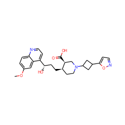 COc1ccc2nccc([C@@H](O)CC[C@@H]3CCN(C4CC(c5ccno5)C4)C[C@@H]3C(=O)O)c2c1 ZINC000096905693