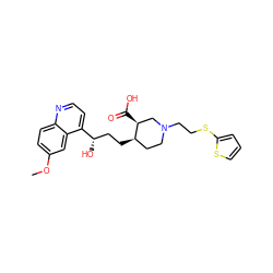 COc1ccc2nccc([C@@H](O)CC[C@@H]3CCN(CCSc4cccs4)C[C@@H]3C(=O)O)c2c1 ZINC000003963013