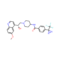 COc1ccc2nccc([C@@H](O)CN3CCC(NC(=O)c4ccc(C5(C(F)(F)F)N=N5)cc4)CC3)c2c1 ZINC000045226721