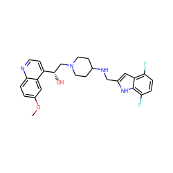 COc1ccc2nccc([C@@H](O)CN3CCC(NCc4cc5c(F)ccc(F)c5[nH]4)CC3)c2c1 ZINC000045334329