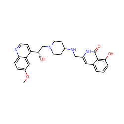 COc1ccc2nccc([C@@H](O)CN3CCC(NCc4cc5cccc(O)c5c(=O)[nH]4)CC3)c2c1 ZINC000045194889