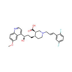 COc1ccc2nccc([C@H](O)CC[C@@H]3CCN(C/C=C/c4cc(F)ccc4F)C[C@@H]3C(=O)O)c2c1 ZINC000096910192