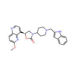 COc1ccc2nccc([C@H]3CN(C4CCN(Cc5cc6ccccc6[nH]5)CC4)C(=O)O3)c2n1 ZINC000003948854