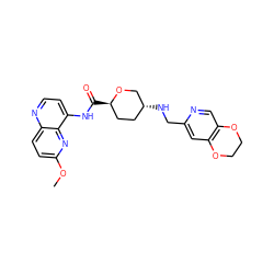 COc1ccc2nccc(NC(=O)[C@@H]3CC[C@@H](NCc4cc5c(cn4)OCCO5)CO3)c2n1 ZINC000038269483