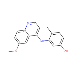 COc1ccc2nccc(Nc3cc(O)ccc3C)c2c1 ZINC000653907650