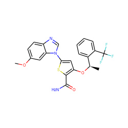 COc1ccc2ncn(-c3cc(O[C@H](C)c4ccccc4C(F)(F)F)c(C(N)=O)s3)c2c1 ZINC000040954961