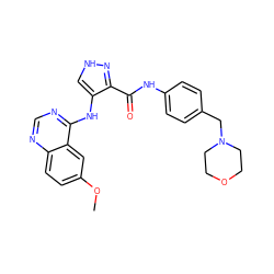 COc1ccc2ncnc(Nc3c[nH]nc3C(=O)Nc3ccc(CN4CCOCC4)cc3)c2c1 ZINC001772651131