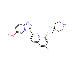 COc1ccc2nnc(-c3ccc4cc(F)cc(OCC5(F)CCNCC5)c4n3)n2c1 ZINC000096175102